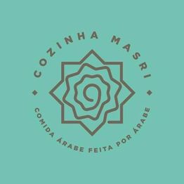 Logotipo da Cozinha Masri com design geométrico e texto "Comida Árabe Feita por Árabe".