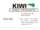 Visitenkarte: KIWI CNC-Technik mit Adresse, Kontaktangaben und grünem Kiwi-Logo.