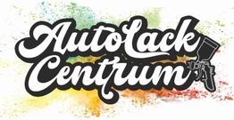 "Logo 'AutoLack Centrum' mit buntem Farbspritzern und einer Lackierpistole rechts."