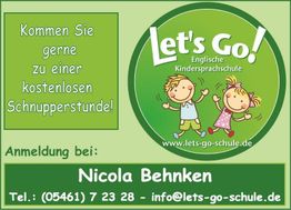 Karte mit Einladung zu einer kostenlosen Schnupperstunde bei einer Kindersprachschule.