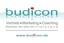 Logo von Budicon mit Text: "Vertrieb, Marketing, Coaching. Partner für den Mittelstand."