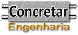 Logo com texto "Concretar Engenharia" em fundo cinza e amarelo.