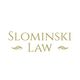 "Slominski Law logo with elegant gold text and decorative accents on a white background."