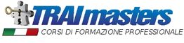 Logo TRAImasters con chiave, bandiera italiana e testo: "Corsi di formazione professionale".