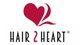 Logo mit Herzsymbol und dem Text "Hair 2 Heart" darunter.