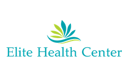 Logo of Elite Health Center with teal and green leaf design above the text.