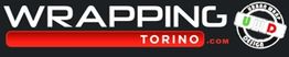 Logo "Wrapping Torino" con timbro "Certified". Sfondo nero, testo bianco e rosso.