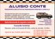 Cartão de transporte executivo Aluisio Conte com horários, contatos e imagem de carro à direita.