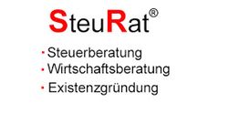 Logo mit Text: "SteuRat" und Leistungen: Steuerberatung, Wirtschaftsberatung, Existenzgründung.