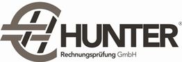 Logo von Hunter Rechnungsprüfung GmbH, braune und schwarze Schrift mit stilisiertem Symbol.