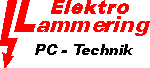 Logo mit rotem Blitz und „Elektro Lammering PC - Technik“ Schriftzug auf weißem Hintergrund.