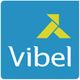 Logo mit blauem Hintergrund, gelbem Symbol oben und dem Text "Vibel" darunter.
