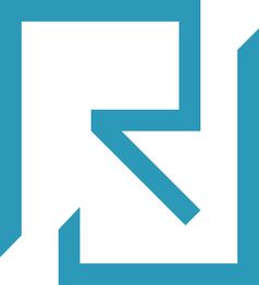 Blaues geometrisches Logo mit ineinander verschachtelten Linien, die ein abstraktes Muster bilden.