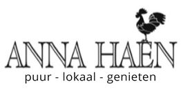 Logo met tekst "Anna Haen" en een haan, daaronder "puur - lokaal - genieten".