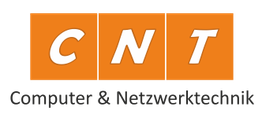 Logo mit den Buchstaben CNT auf orangefarbenem Hintergrund, darunter "Computer & Netzwerktechnik".