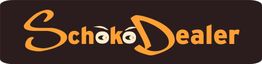 SchokoDealer-Logo in braun-orange mit Augen in den Buchstaben "o".