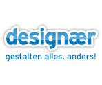 Logo mit dem Text: designaer gestalten alles. anders! in blau und weißem Hintergrund.