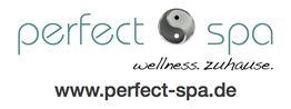 Logo mit Schriftzug "perfect spa", Yin-Yang-Symbol, Slogan "wellness. zuhause." und Website.