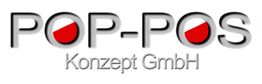 Logo mit Text "POP-POS Konzept GmbH" und roten Akzenten in den Buchstaben O.