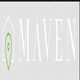 The image shows the word "Maven" with a green location pin inside an outline of a house.