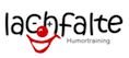 Textlogo mit Clowns-Konterfei: "lachfalte Humortraining" in verspieltem Design.