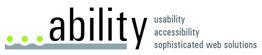 Logo mit Text: "ability" und den Worten "usability, accessibility, sophisticated web solutions".