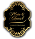 Schwarzes Emblem mit goldener Schrift: "Plein & Cheval Mobiles Spielcasino" und floralen Mustern.