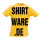 Gelbes T-Shirt mit schwarzem Text "SHIRT WARE .DE".