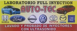 Auto-Tec: lavado y prueba de inyectores con ultrasonido, logos de marcas de autos.
