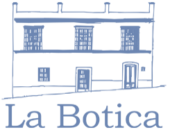 Dibujo simple de un edificio con el texto "La Botica" abajo.