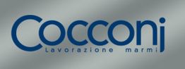 Logo con la scritta "Cocconi Lavorazione Marmi" su sfondo grigio sfumato.