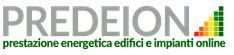 Logo con il testo "PREDEION" e grafico a barre colorato. Slogan sotto: "prestazione energetica edifici..."