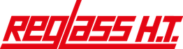Logo rosso con la scritta "Reglass H.T." in carattere moderno su sfondo trasparente.