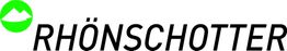 Logo: Grüner Kreis mit Bergsymbol links, Text "RHÖNSCHOTTER" rechts.