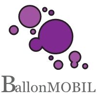 Lila Kreise und der Text "BallonMOBIL" in Grau auf weißem Hintergrund.