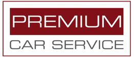 Logo mit der Aufschrift "Premium Car Service", rot-weißer Hintergrund.