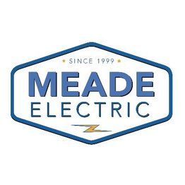 Meade Electric logo with "Since 1999" in a hexagonal blue-bordered design and a lightning bolt icon.