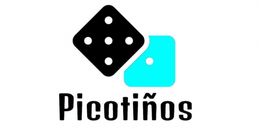 Logo de Picotiños con dos fichas de dominó en negro y azul turquesa.