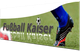 "Schriftzug 'Fußball Kaiser' mit Fußball und Bein eines Spielers auf grünem Rasen."