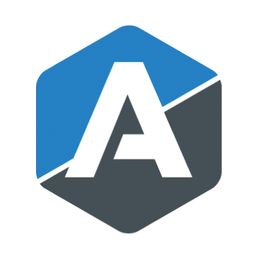Sechseckiges Logo mit Buchstabe "A", oben blau, unten grau.