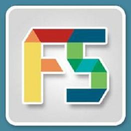 Multicolored geometric "F5" on a gray square with rounded corners.