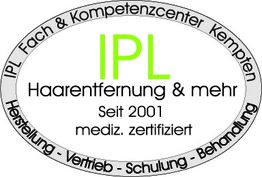 Ovales Logo mit Text: "IPL Haarentfernung & mehr, seit 2001, medizinisch zertifiziert."
