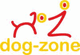 Logo mit einem stilisierten Hund und Text "dog-zone" in Rot und Gelb.