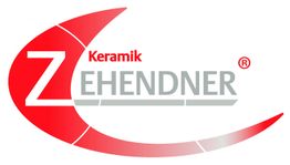 Logo der Firma Keramik Zehendner in Rot und Grau mit elegantem, geschwungenem Design.