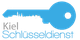 Blauer Schlüssel mit Skyline und Text "Kiel Schlüsseldienst".