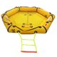 Yellow hexagonal life raft with black accents and an attached neon green ladder.