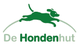 Grünes Logo mit springendem Hund, Text: "De Hondenhut".