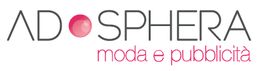 Logo "ADOSPHERA" con scritta "moda e pubblicità" in rosa.