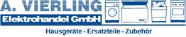 Logo von A. Vierling Elektrohandel GmbH. Text: Hausgeräte, Ersatzteile, Zubehör. Icons von Geräten.