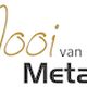 Logo met tekst "Mooi van Metaal" in sierlijke en strakke letters, zwart en goud.